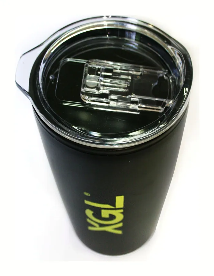 Vaso térmico negro con tapa deslizable y logo de XGL